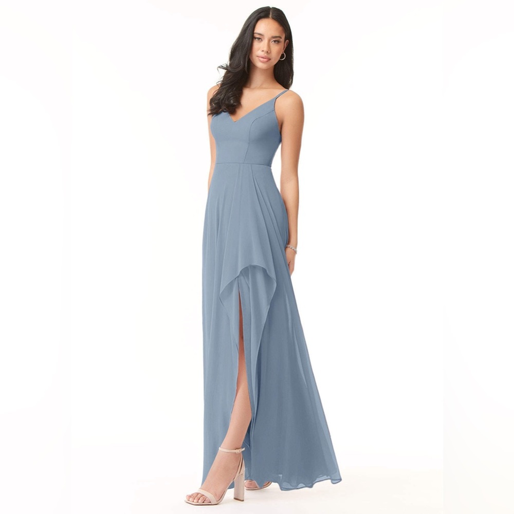 A-Line Chiffon Floor-Length Bridesmaid Dress dusty blue (Collette)